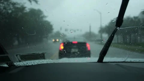 A Drivers Point of View POV from a car in the rain Stock Footage 331268291