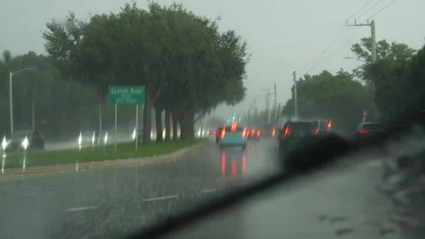Driver's Point of View through Windshield in Rain Stock Footage 284176426