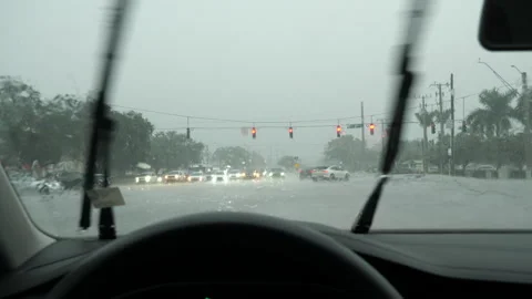 Driver's Point of View through Windshield in Rain Stock Footage 284176658