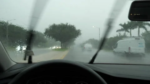 Driver's Point of View through Windshield in Rain Stock Footage 284176736