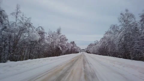 Drivers POV Perspective of a Wintry Landscape in Sweden. Video stock 274331560