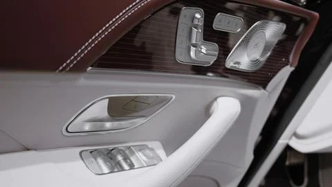 Driver's seat power control buttons on door of new luxury Mercedes Maybach GLS Stock Photos