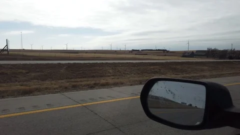 Drivers Side Wind Turbine Field Stock Footage 125410325