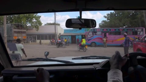 Driver's View of Remote African Town Video stock 79020236