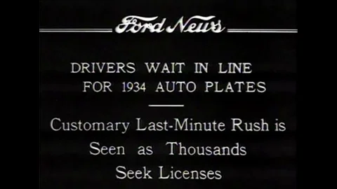 Drivers wait in line for 1934 license plates. Stock Footage