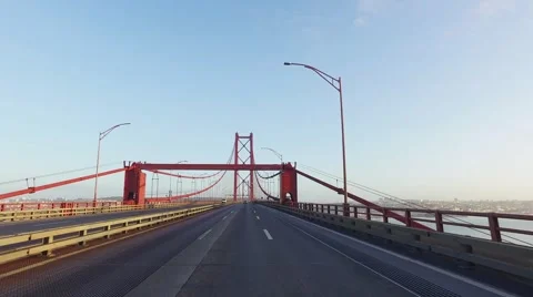 Driving on a 25 de Abril Bridge in Lisbon Stock Footage 62253555