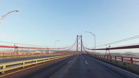 Driving on a 25 de Abril Bridge in Lisbon Stock Footage 62253635
