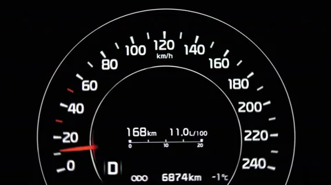 Driving with acceleration, arrow pointer up to 140 km/h Stock Footage 43035144