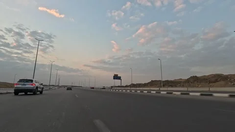 Driving Across Active Urban District Streets New Cairo Showing Buildings Traffic Stock Footage 329900142