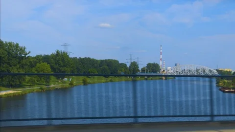 Driving across the bridge with view of beautiful river Stock Footage 125248084
