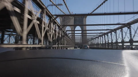 Driving across Brooklyn Bridge from inside a car. Stock Footage 260992639