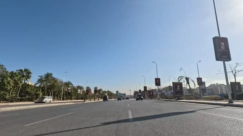 Driving Across Expanding District Roads New Cairo Showing Buildings Traffic Stock Footage 329676254