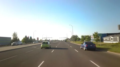 Driving across Lethbridge in Alberta during sunny summer day Video stock 146650736