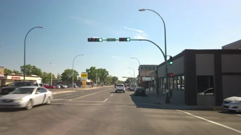 Driving across Lethbridge in Alberta during sunny summer day Video stock 146650814