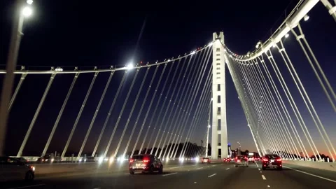 Driving across the new Bay Bridge at twilight Stock Footage 219749317