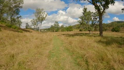 Driving across an open grass field with a four wheel drive. Stock Footage 193347557