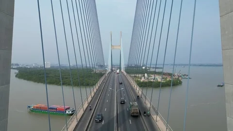 Driving Across Phu My Bridge in Ho Chi Minh City, Vietnam Stock Footage 335602533