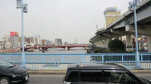 Driving across the Sumida River in Tokyo. Stock-Footage 25822292