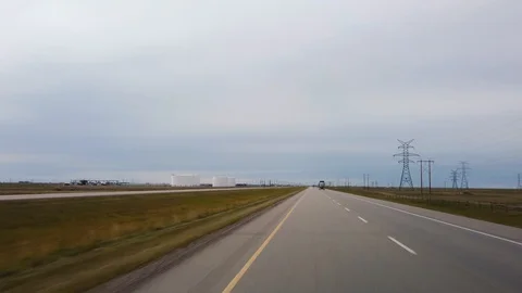 Driving in Alberta, Canada Highway going West towards Calgary Stock Footage 125337935