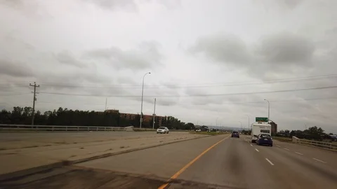 Driving in Alberta Trans-Canada Highway Near Calgary During A Cloudy Day Stock Footage 125325586