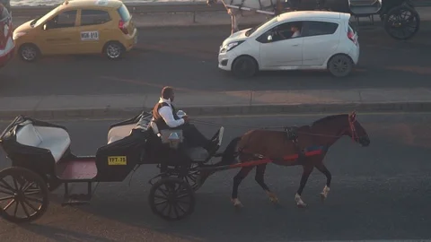 Driving along the coast during sunset in Cartagena, Colombia Stock Footage 102487487