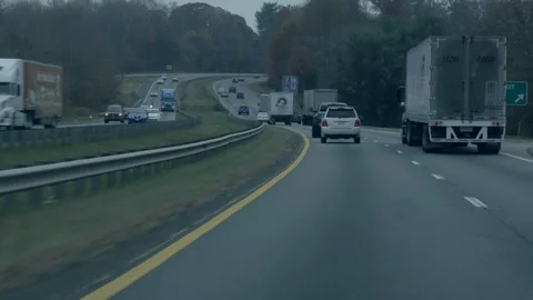 Driving Along Multi-Lane Highway in Overcast Weather Stock Footage 343936878