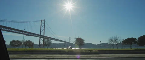 Driving along the suspension bridge Stock Footage 151355024