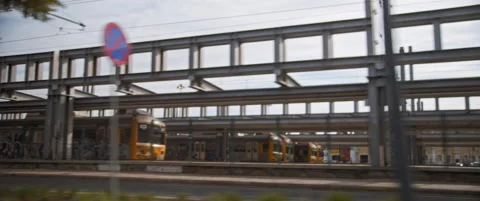 Driving along train station in Lisbon Stock Footage 151402200