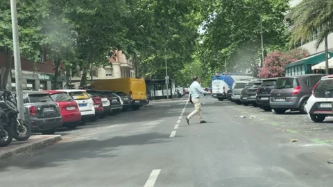 Driving Along Tree-Lined Street in Madrid Vídeo Stock 337660035
