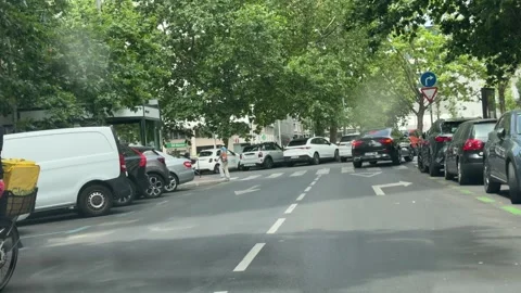 Driving Along Tree-Lined Street with Cyclist Stock-Footage 337660037