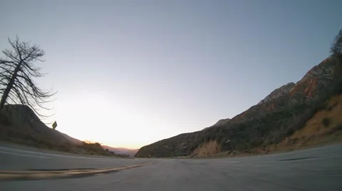 Driving on the Angels Crest highway during Golden Hour 4K Video stock 40387165