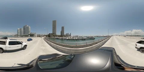Driving arrive Miami Beach 5th Street traffic light 360vr footage Stock Footage 127841311