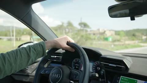 Driving an Audi A3 Interior - Slow Motion Stock Footage 173767083