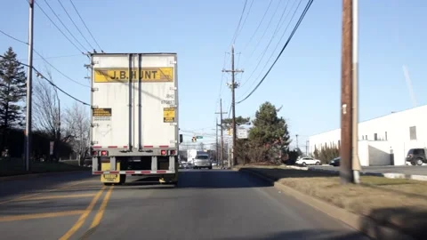 Driving Behind White JB Hunt Truck Tractor Semi Trailer NJ Road Stock Footage 143487323
