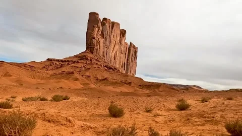 Driving Beside Setting Hen Butte in Monument Valley at Sunset Stock Footage 309048986