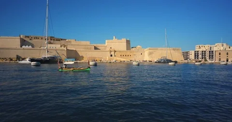 Driving with a Boat through Harbour of Valetta Malta 4k Video Stock Footage 79976515