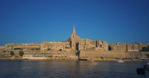 Driving with a Boat through Harbour of Valetta Malta 4k Video Stock Footage 79979882