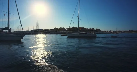 Driving with a Boat through Harbour of Valetta Malta 4k Video Stock Footage 79979888