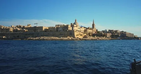 Driving with a Boat through Harbour of Valetta Malta 4k Video Stock Footage 79980943