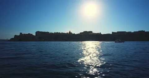 Driving with a Boat through Harbour of Valetta Malta 4k Video Stock Footage 79981907