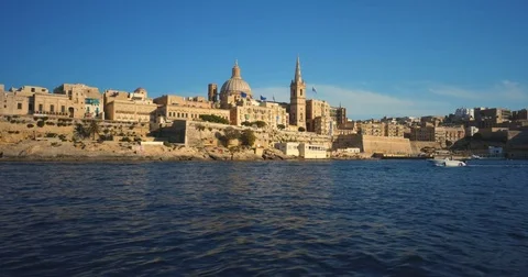 Driving with a Boat through Harbour of Valetta Malta 4k Video Stock Footage 79982011