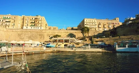 Driving with a Boat through Harbour of Valetta Malta 4k Video Stock Footage 80341154