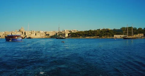 Driving with a Boat through Harbour of Valetta Malta 4k Video Stock Footage 80341282