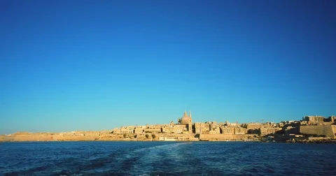 Driving with a Boat through Harbour of Valetta Malta 4k Video Stock Footage 80341784