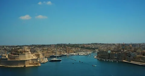 Driving with a Boat through Harbour of Valetta Malta 4k Video Stock Footage 80345376
