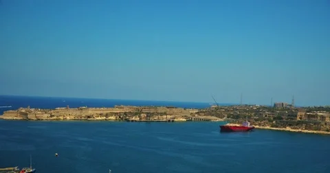 Driving with a Boat through Harbour of Valetta Malta 4k Video Stock Footage 80349143