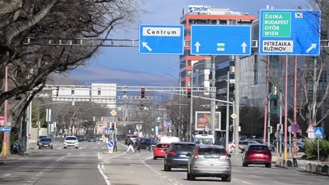 Driving in Bratislava towards Centrum with traffic Stock Footage 329610470