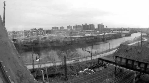 Driving bridge Bronx River Elder black and white vintage 60s archival footage NY Stock Footage 51364965