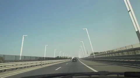 Driving on a bridge with gimbal in slow motion beautiful view Stock Footage 71316220