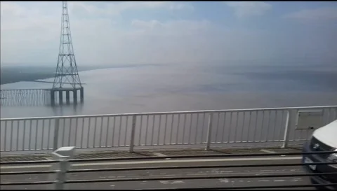 Driving On Bridge Over River Stock Footage 91100013